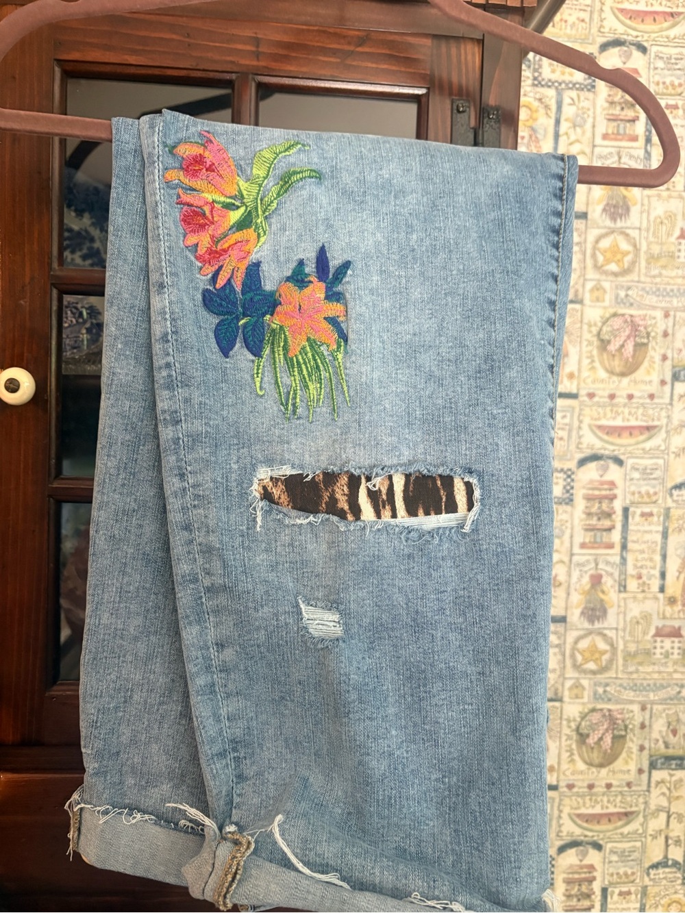 INC International Concepts Light Blue Embroidered Wide-Leg Jeans